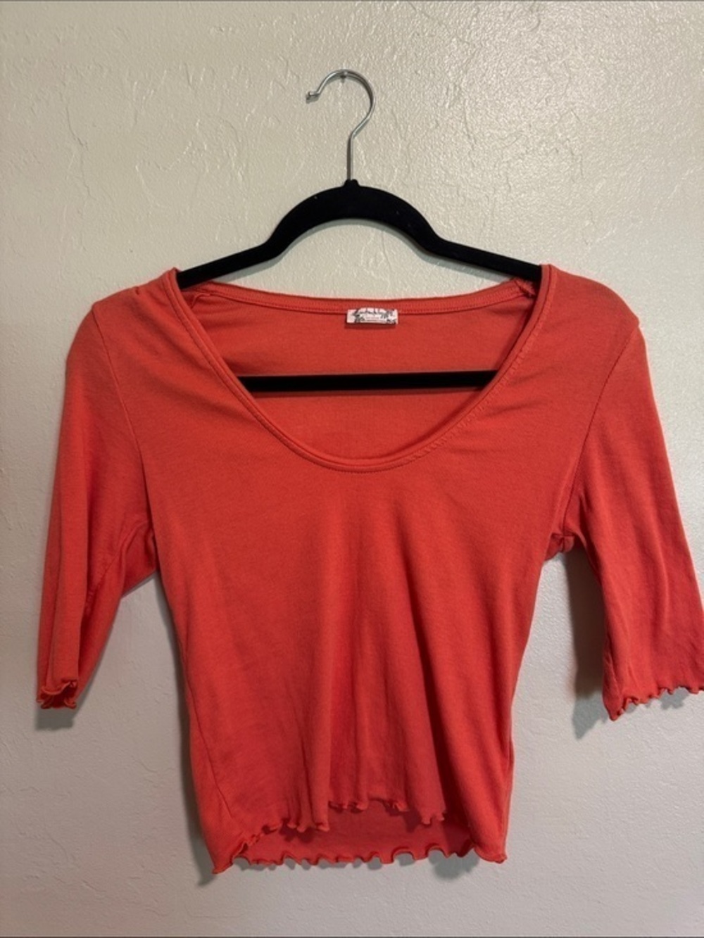 Free People Coral Lettuce Edge Crop Top Size Small